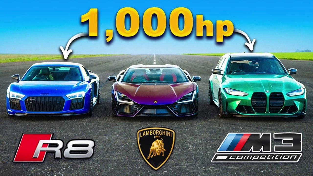Lamborghini Revuelto v 1000hp M3 Touring v 1000hp R8: DRAG RACE