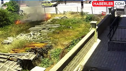 Patlayan boya tüpünün çıkardığı yangın kamerada