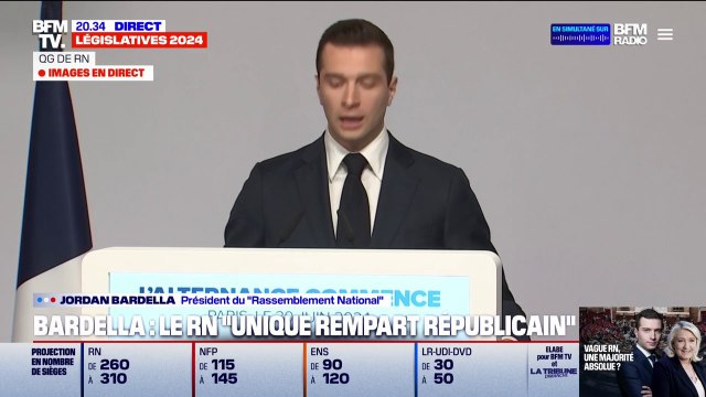 Deux chemins s'offrent à la France: l'alliance du pire, de l'autre l'union nationale : Jordan Bardella prend la parole depuis le QG du Rassemblement national