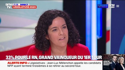 Second tour des législatives: "Nous nous retirerons pour faire gagner l'unité du pays et pour faire perdre le RN", déclare Manon Aubry (LFI-NFP)