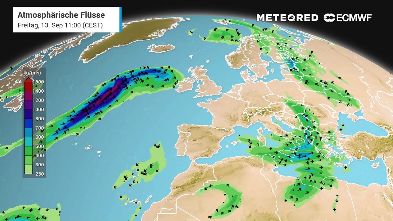 Die atmosphärischen Flüsse transportieren viel potenziellen Niederschlag nach Europa. Das wird gefährlich.