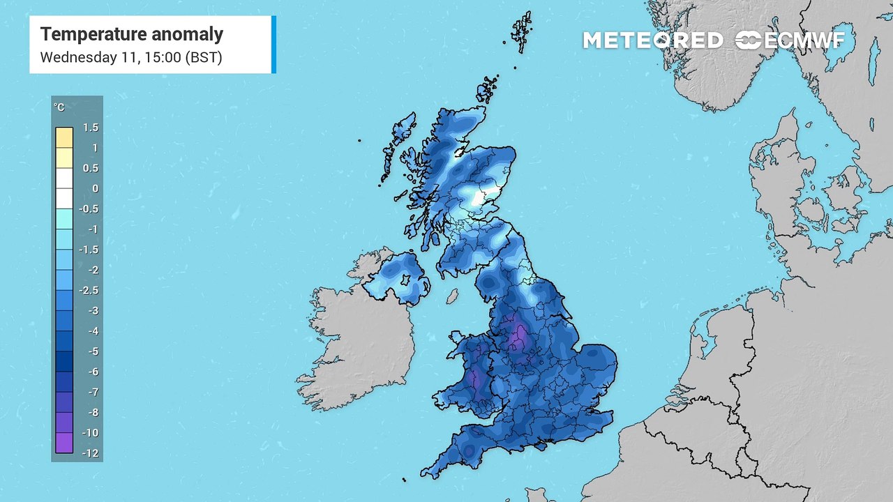 UK temperature anomaly for the next few days.