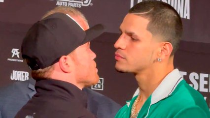 Canelo Álvarez y Edgar Berlanga protagonizan tenso cara a cara previo a su pelea de este 14 de septiembre en Las Vegas