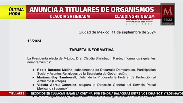 Claudia Sheinbaum revela nuevos titulares de organismos a través de un comunicado en X