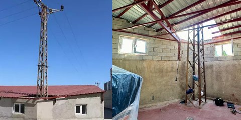 Elektrik direği tekstil atölyesinin içinde kaldı