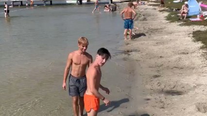 Boy’s attempt at a backflip in water ends with a splashy fail