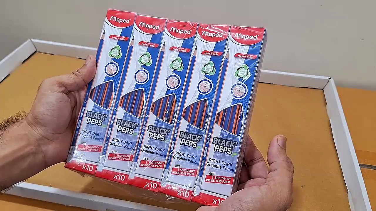 Unboxing and Review of Maped Black Peps 2B Triangular Pencils for return gift