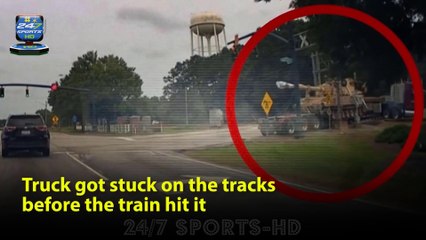 Shocking Moment: Freight Train Smashes into Stranded 18-Wheeler Carrying Military Howitzer in "Devastating" Collision