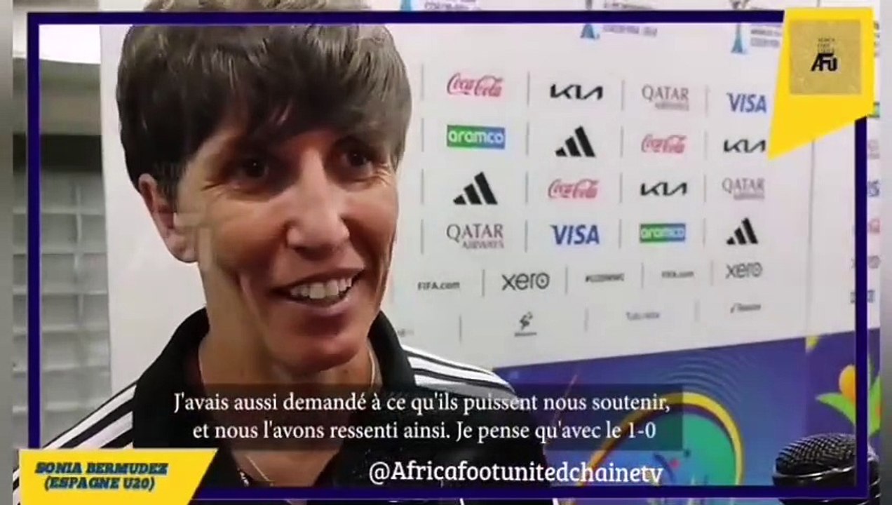 #AfricaFootUnited ️Coupe du Monde Féminine U20 en Colombie  la réaction du coach de l'Espagne  Sonia Bermudez après la qualification de la Roja pour les quarts ⚽