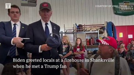 President Biden wears Donald Trump hat in Pennsylvania