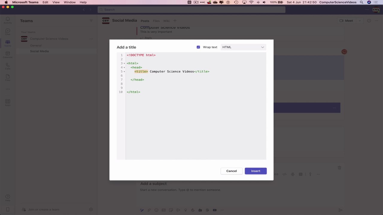 How to ADD HTML Code to a Microsoft Teams Conversation Using a Mac ...