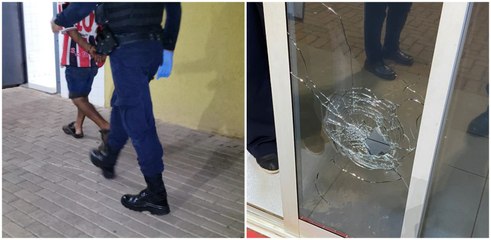 São-paulino com barra de ferro na mão quebra porta de vidro de guarita no terminal em Cascavel