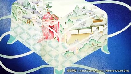 Blue & White Soft Smooth Rinzu Silk Tsukesage - Ancient Scenery, Kikkou, Goshoguruma in Traditional Letter Box - Hako Bun Yamato Brand Women's Kimono