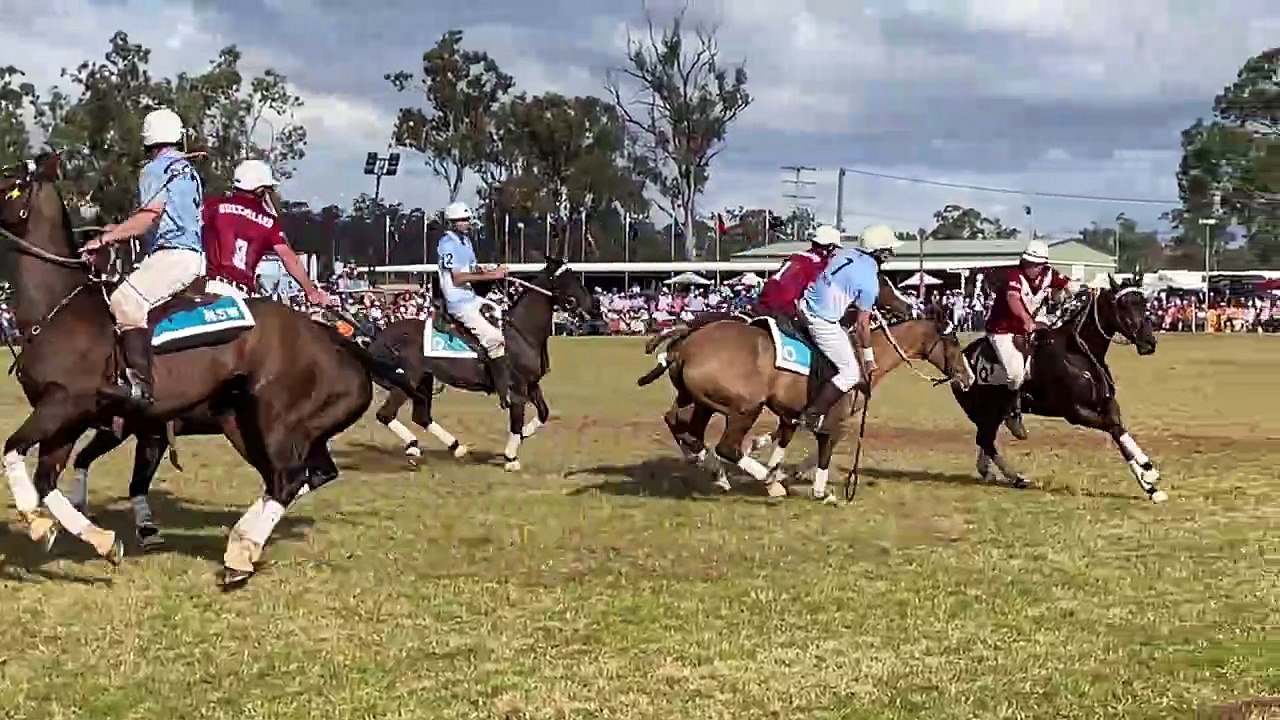 Action in men's open final, polocrosse nationals June 2024