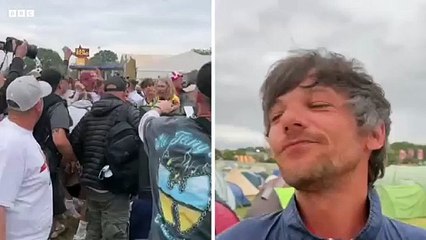 Louis Tomlinson brings TV to watch England at Glastonbury