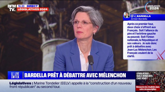 À quel moment il choisit? : Sandrine Rousseau réagit à la proposition de Jordan Bardella de débattre avec Jean-Luc Mélenchon