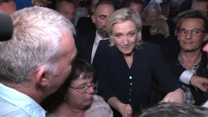 French far-right leader Marine Le Pen swarmed by supporters after lead in first round of election