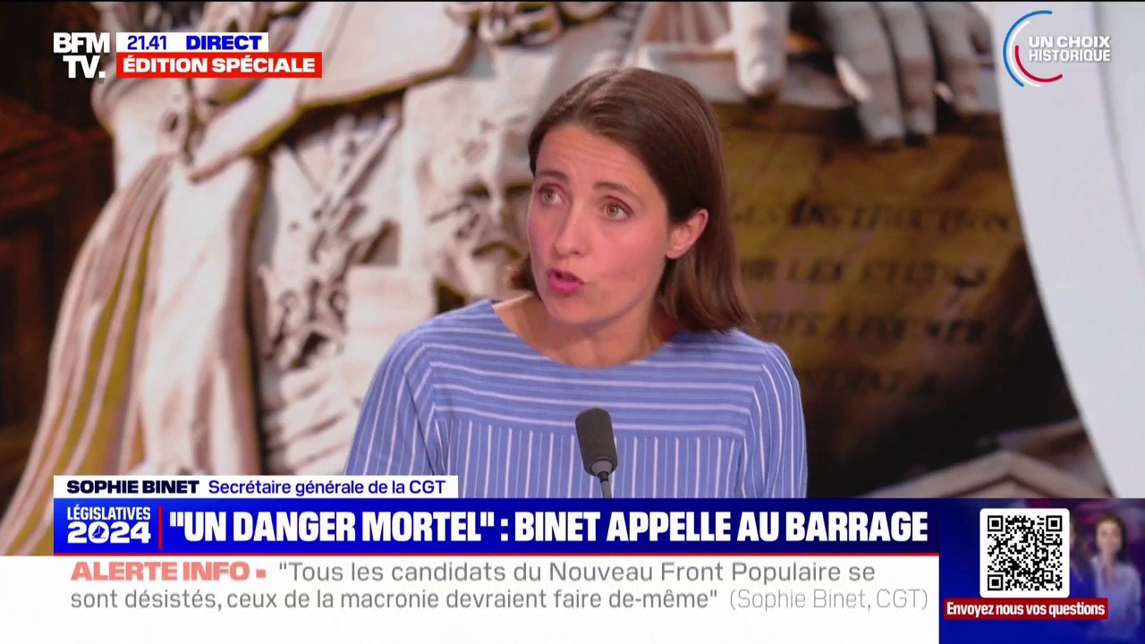 RN en tête au 1er tour des législatives: "Tout ni-ni [...] conduira mécaniquement à amener une majorité absolue au Rassemblement national", affirme Sophie Binet (CGT)