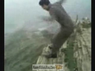 Almost gets pushed off a cliff