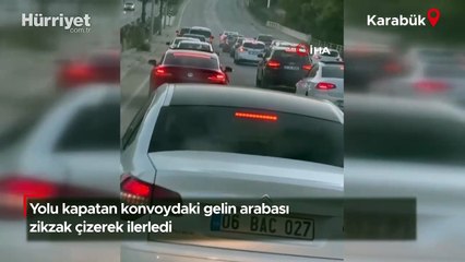 Yolu kapatan konvoydaki gelin arabası zikzak çizerek ilerledi!