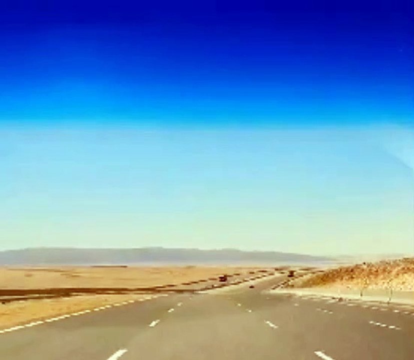 The speed of the car on the road