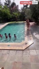 Hülya Avşar'dan yeni havuz videosu geldi! Bu sefer de çocuklarla dans etti