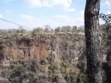 Marie doing the flying fox at the Victoria Falls