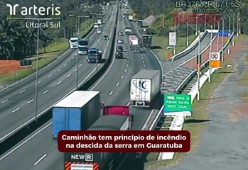 Caminhão sofre princípio de incêndio na descida da serra em Guaratuba