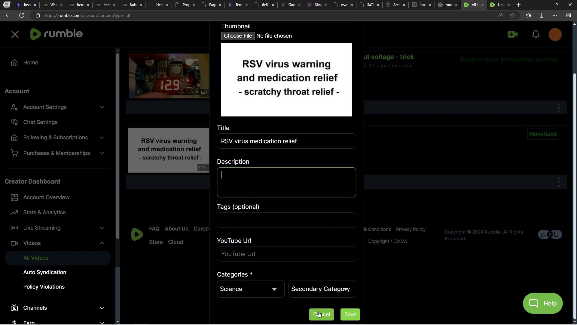 ⁣Rumble how to edit video title, description, thumbnail - Video sharing platform