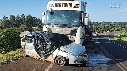 Casal morre em trágico acidente entre carro e carreta na BR-163 no sudoeste do Paraná