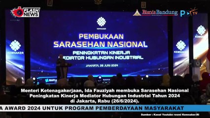 Maneker Ida FauziYah Buka Acara Sarasehan Nasional Peningkatan Kinerja Mediator Hubungan Indutrial 2024