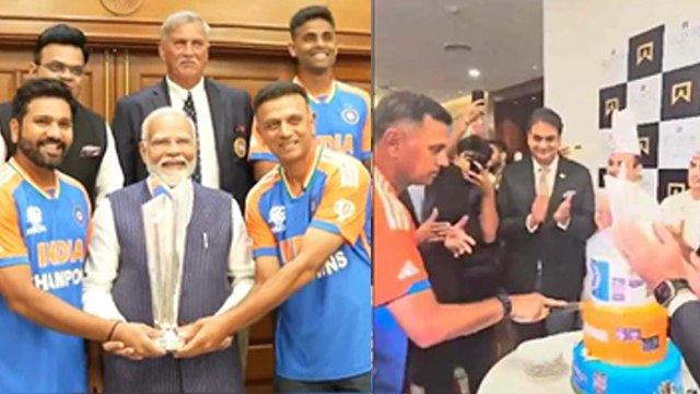 T20 World Cup Trophy के साथ Indian Cricket Team Meet PM Modi, Grand Welcome,Cake Cutting,Dance Video