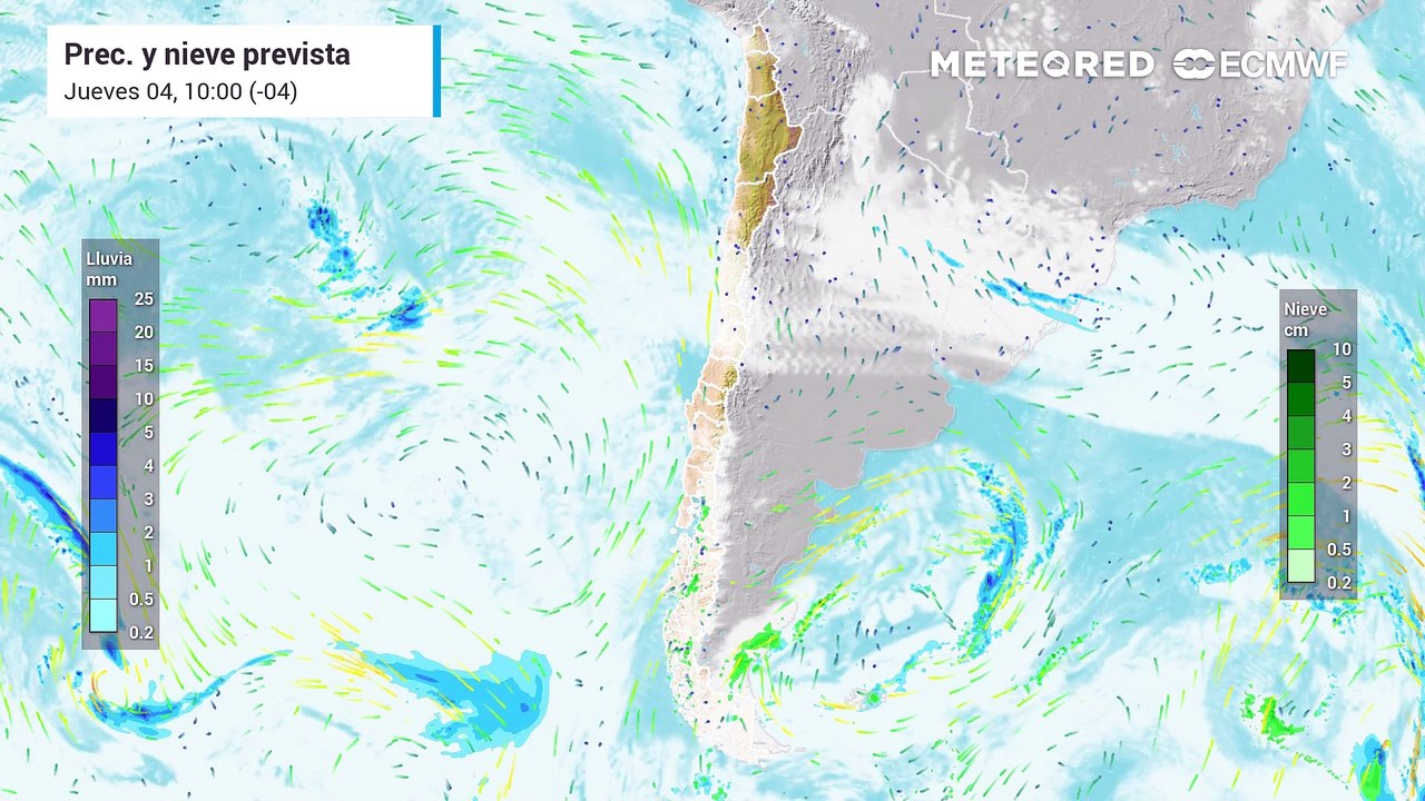 Sistema frontal cruzará rápidamente por la Patagonia, dejando nevadas, antes que se establezcan las altas presiones en Chile