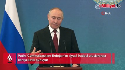 Putin'den Cumhurbaşkanı Erdoğan'a övgü: Siyasi iradesi uluslararası barışa katkı sunuyor