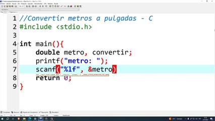 Convertir metros a pulgadas en C