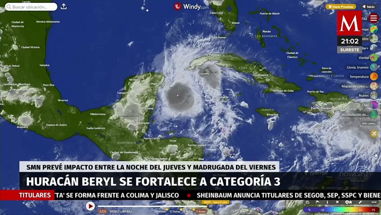 Huracán 'Beryl' se intensifica a categoría 3, mientras se acerca a Península de Yucatán
