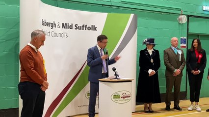 Adrian Ramsay's delivering speech after with Waveney Valley win