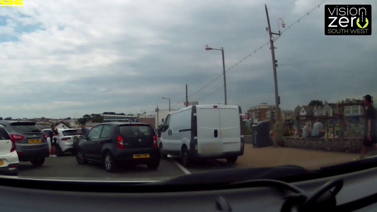 Devon: Van drives over busy pavement narrowly missing young girl