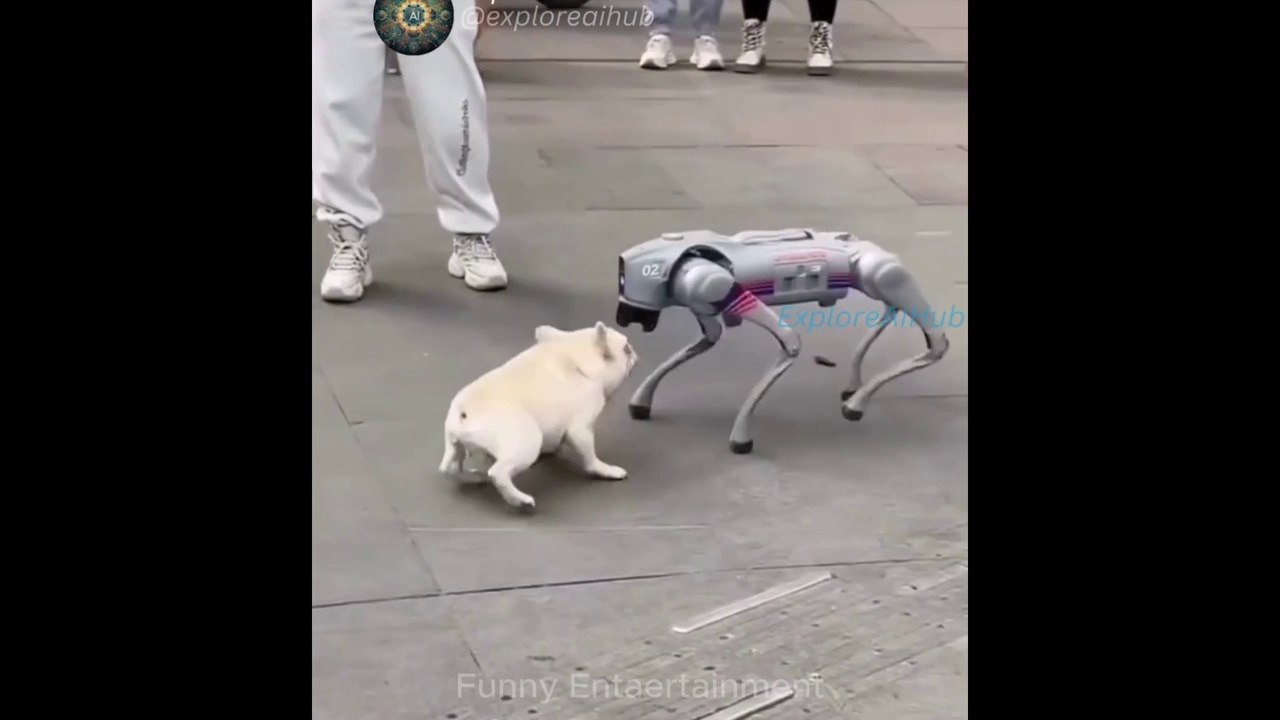 Fight with live dog vs Robot dog. What is thinking live dog?