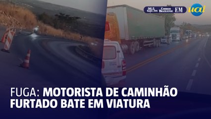 Motorista de caminhão furtado bate em viatura durante fuga