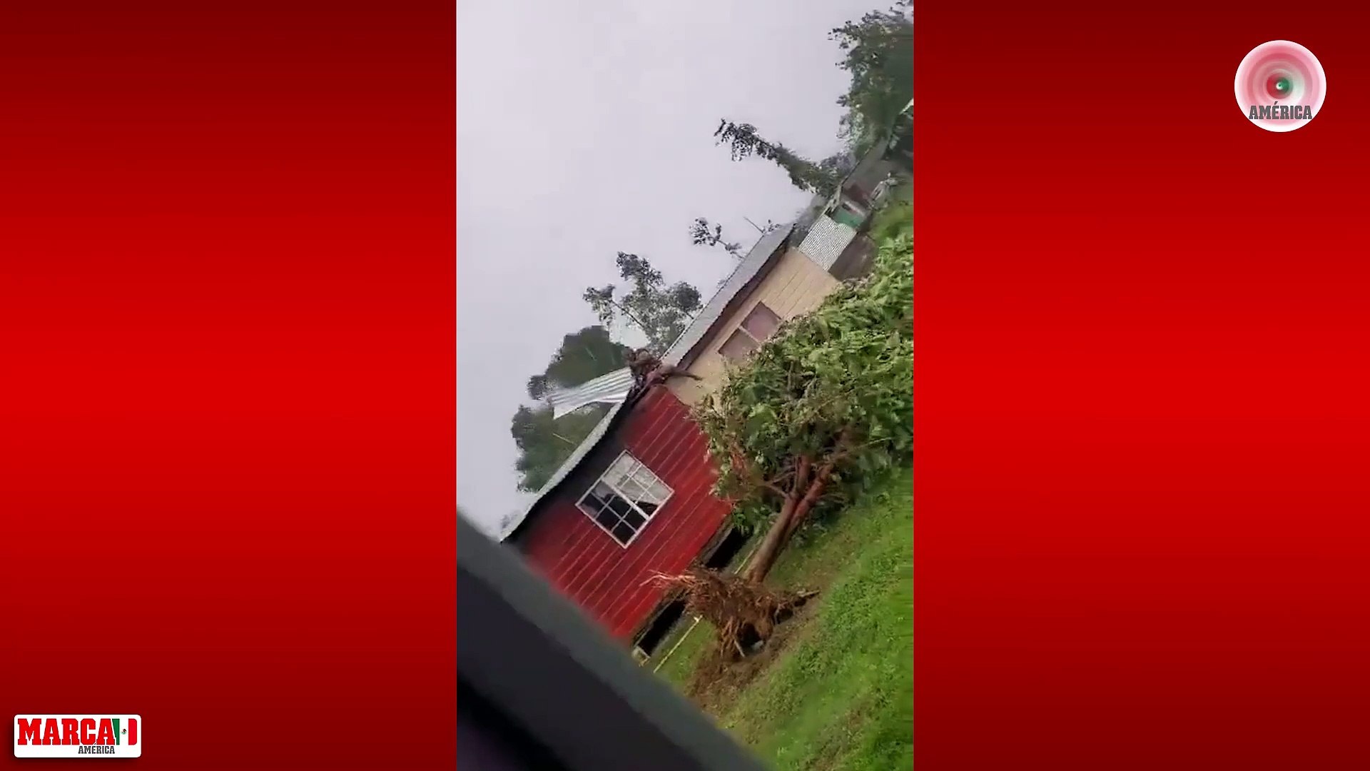  En Jamaica, una mujer se aferra al techo de su casa, para que el huracn Beryl no se lo lleve
