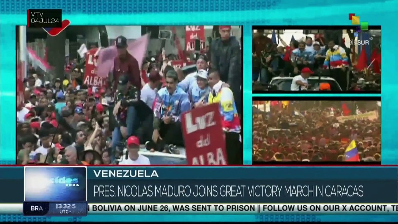 Venezuelan President joins big campaign kick-off march in Caracas