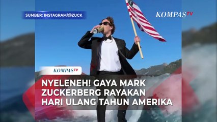 Nyeleneh! Gaya Mark Zuckerberg Rayakan HUT Amerika, Pegang Bendera Sambil Berselancar