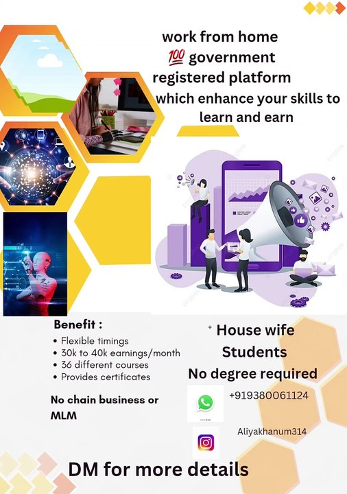 Work from home which is a government registered platform to earn money very easily, DM for more info