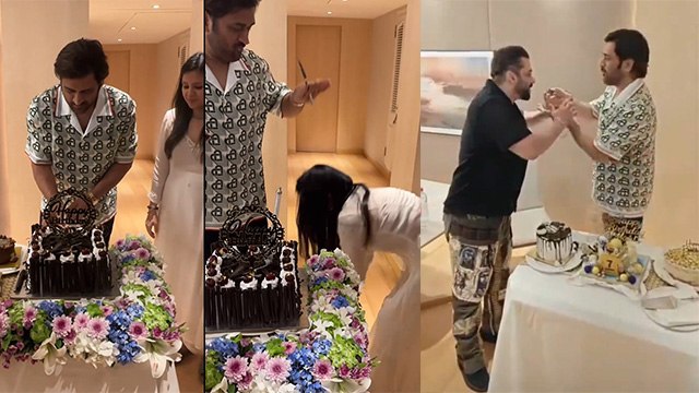 MS Dhoni 43rd Birthday: Salman Khan Wish and Celebration, Wife Sakshi Touches His Feet Inside Video