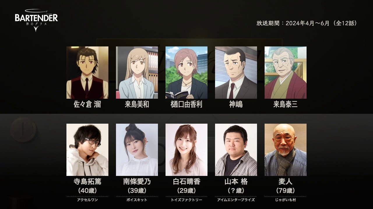 バーテンダー 神のグラスの声優さんたちは、こんな顔！