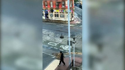 Aftermath of car crash that left two pedestrians hospitalised