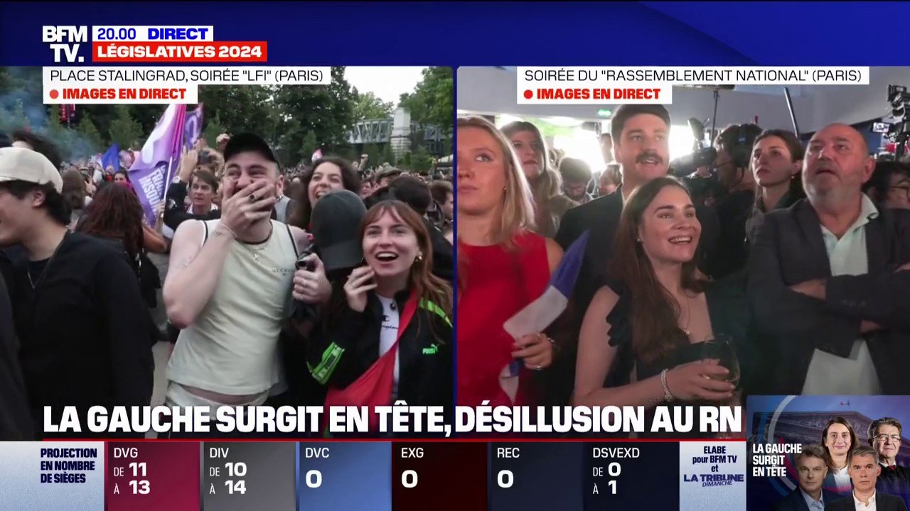 Résultats législatives: explosion de joie au rassemblement de La France insoumise après l'annonce des premières projections