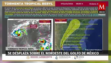 Tormenta tropical 'Beryl' se desplaza sobre el noroeste del Golfo de México