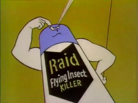 1969 Raid flying insect killer TV commercial (CUTE animated DEAD bugs)